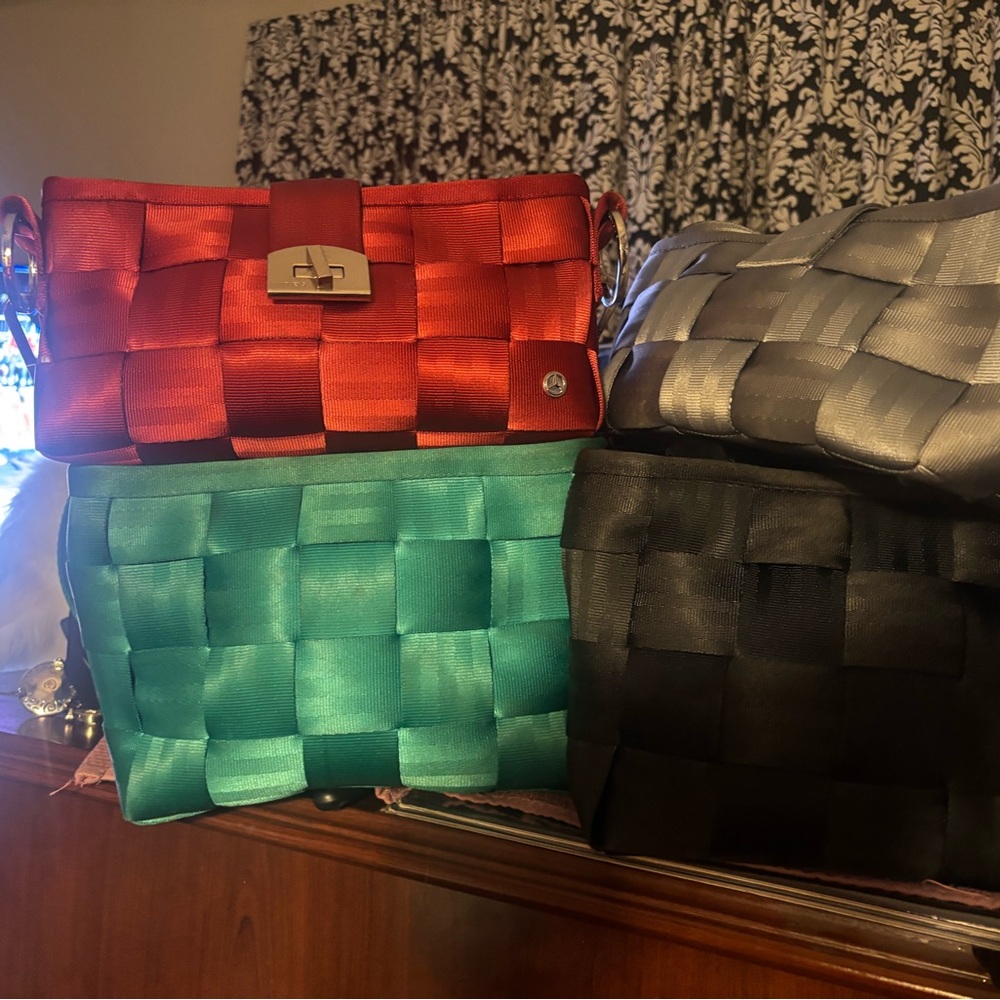 Bundle of 4 Harvey’s seatbelt Woven  Crossbody Bag - Red, green Black, Silver